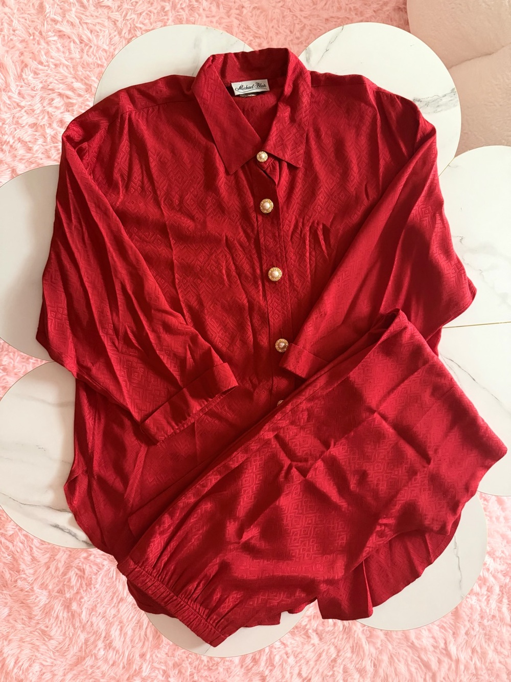 Vintage Red 2 pieces set Button-Up Top with Gold Buttons and pants‎